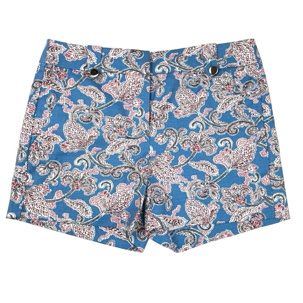 NWT Ann Taylor LOFT Paisley Riviera Shorts with 4 Inch Inseam Sz 0 Blue Cotton - Picture 2 of 11